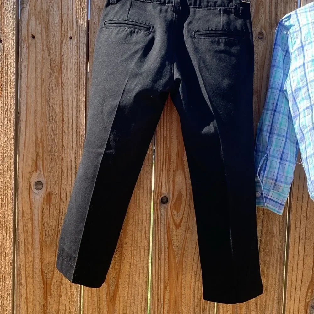 Take 50% OFF- IZOD Boys Plaid Button-Up Shirt and Black Pants Set, Size-4T